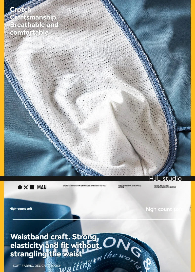 3PCS/Pack Luxury Ice Silk Satin-like Boxers Summer Smooth Cool Solid Men's Underpants Breathable Mesh Crotch Panties Underwear