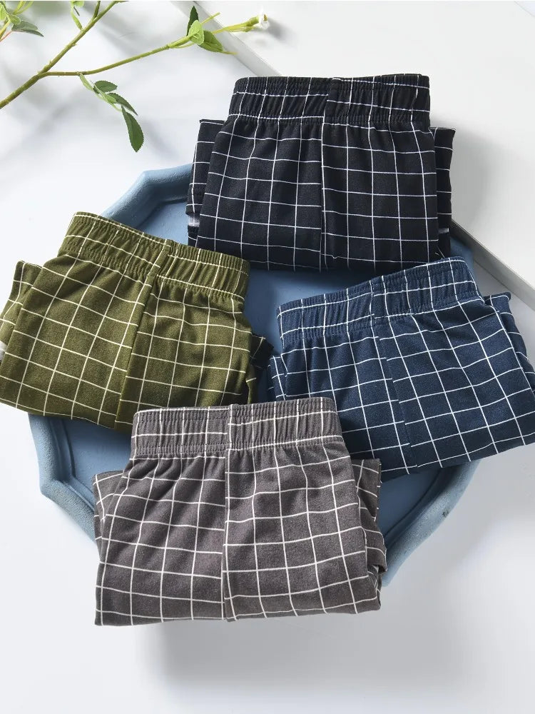 4-Piece Set Of Plaid Printed Elderly Aro Pants Casual And Loose Men's Boxer Shorts Comfortable And Breathable Underwear