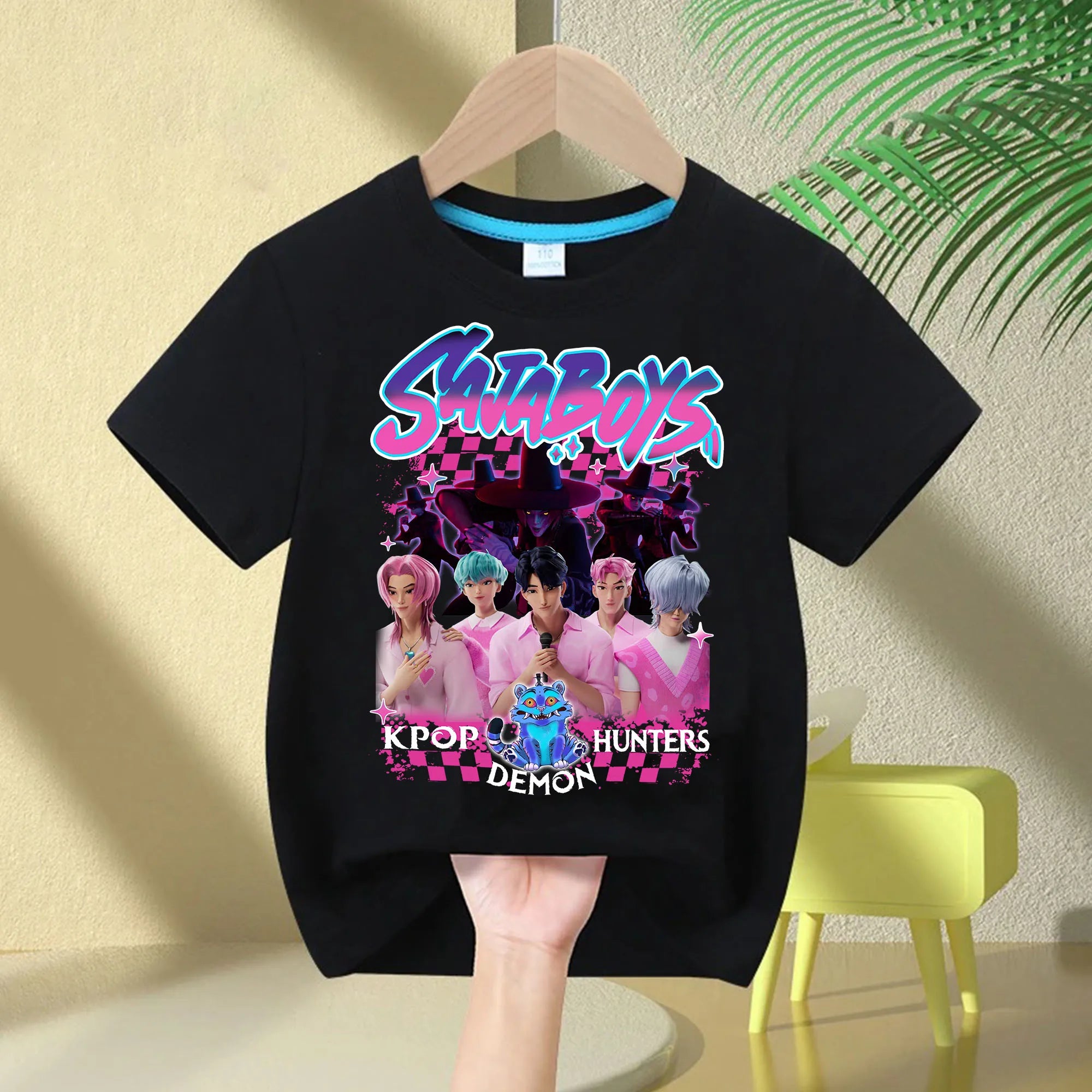 New 2025  KPop Demon Hunters Saja Boys Cartoon Boys T-shirt Round Neck Print Fashion Casual Top Children's T-shirt Kids Clothing