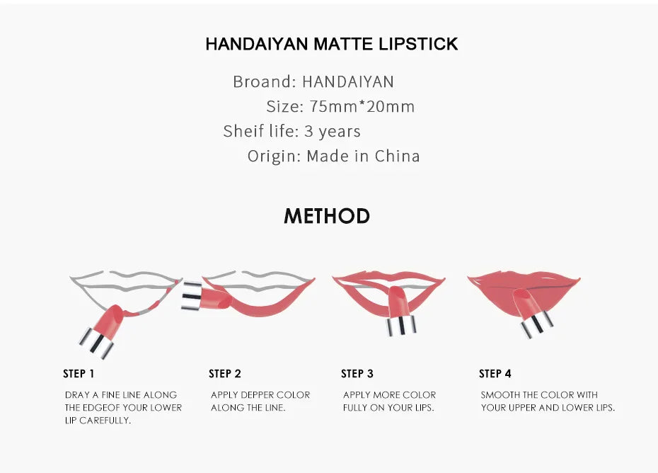 HANDAIYAN 12 Color Matte Lipstick Waterproof Moisturize Velvet Sexy Lip Gloss Popular Color Hot Selling Fashion Beauty Lipstick