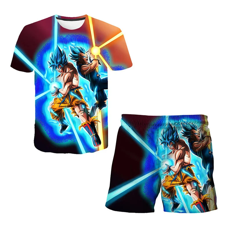 Japanese cartoon Dragon Ball Z T-shirt children's top T-shirt shorts two-piece set for summer boys T-shirt+shorts beach pants