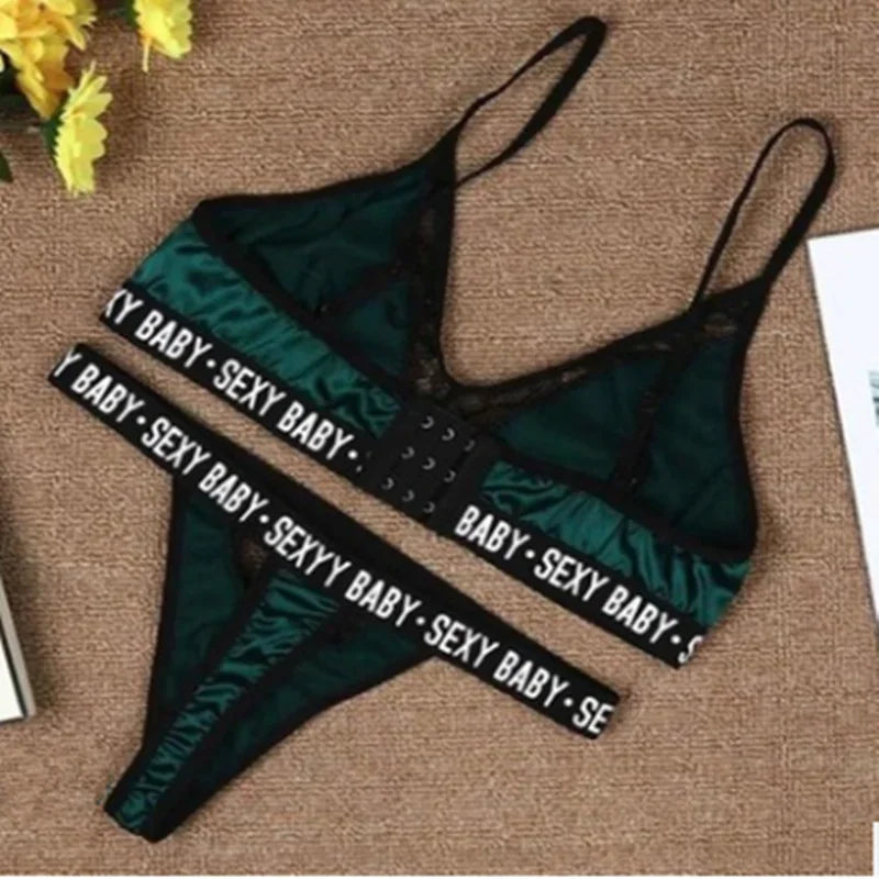 Sexy Women's Underwear Sets Bra and Panty Set Women's Underwear Bra Set Bralette Women Bra Letter Print Lace Patchwork Sexy