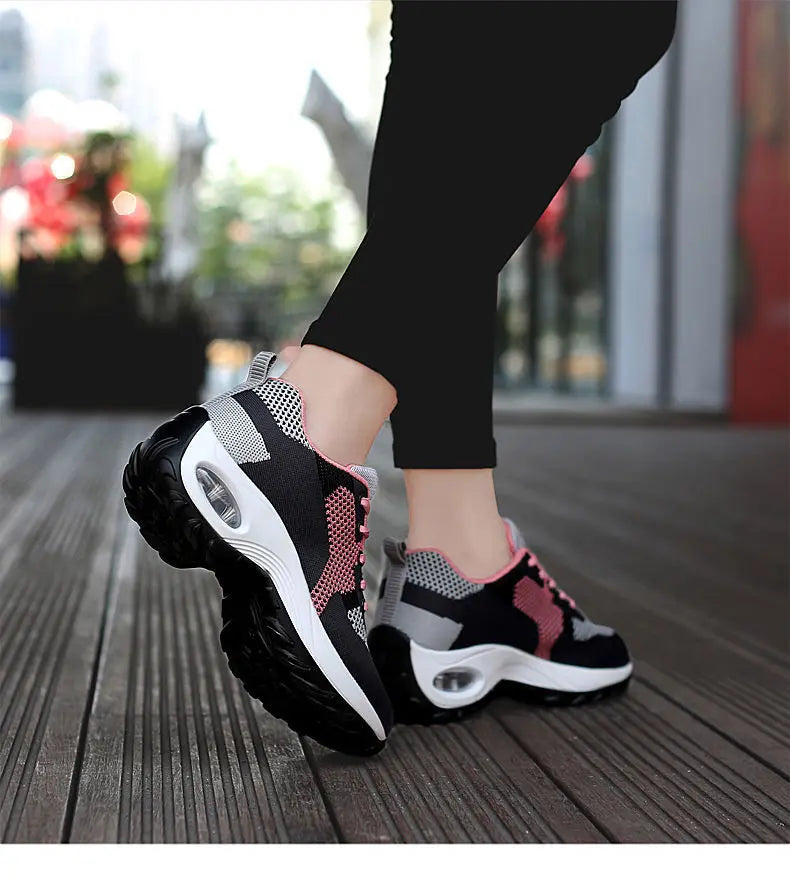 Tenis Women Sneakers Air Cushion Walking Shoes Breathable Gym Jogging Shoes for Woman Lace Up Platform Sport Shoe Tenes Feminino