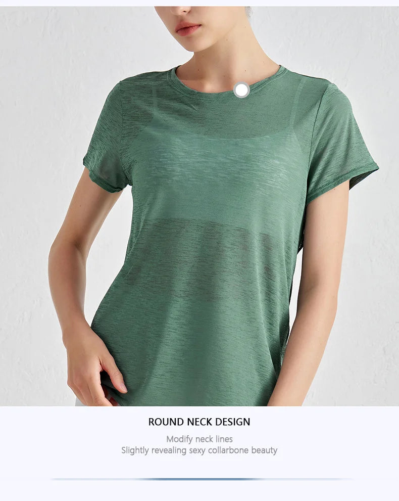 TRY TO BN Gym Tops Women Short Sleeve Sports Fitness Nylon Hollow Back Breathable Women's T-Shirt Training Runing Yoga Clothing