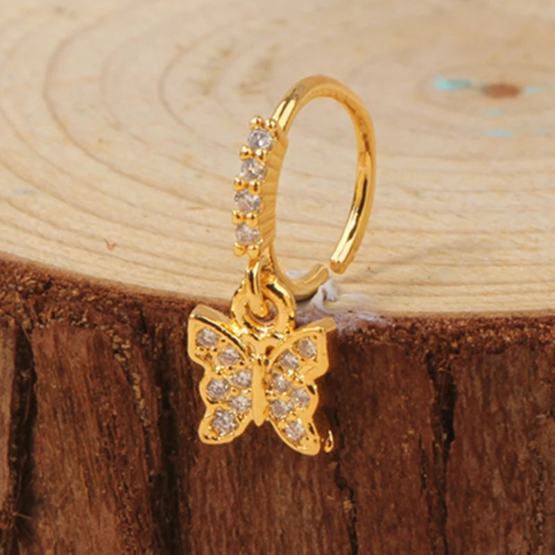 Gold Plated Pendant Nose Ring Hoop for Women Crystal Nose Hoop Protection Jewelry Nose Piercing Cartilage Earring Piercing