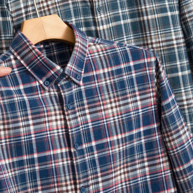 100% Cotton Flannel Shirt Men's, Plaid Casual Jacket, Anti-Wrinkle, Multi-Color Gold Quality Long-Staple Cotton S-4XL