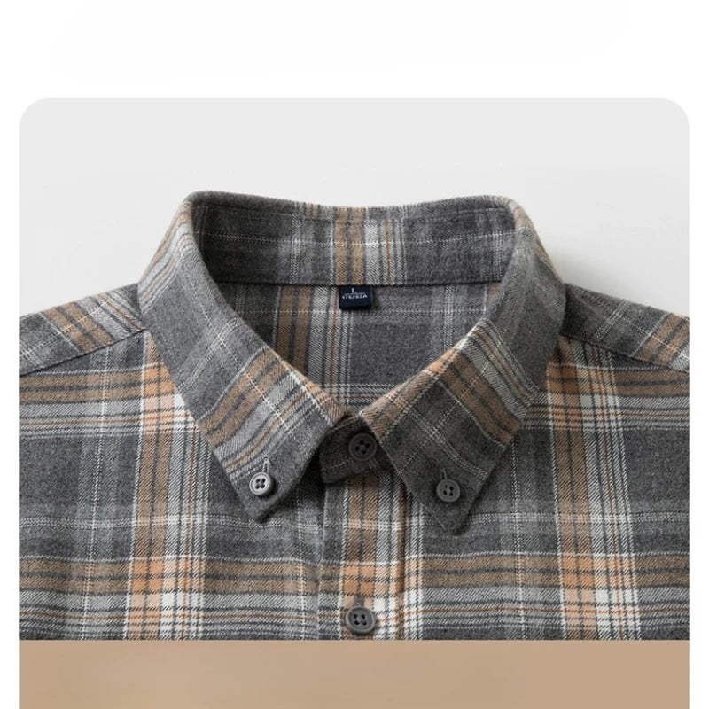 100% Cotton Flannel Shirt Men's, Plaid Casual Jacket, Anti-Wrinkle, Multi-Color Gold Quality Long-Staple Cotton M-4XL