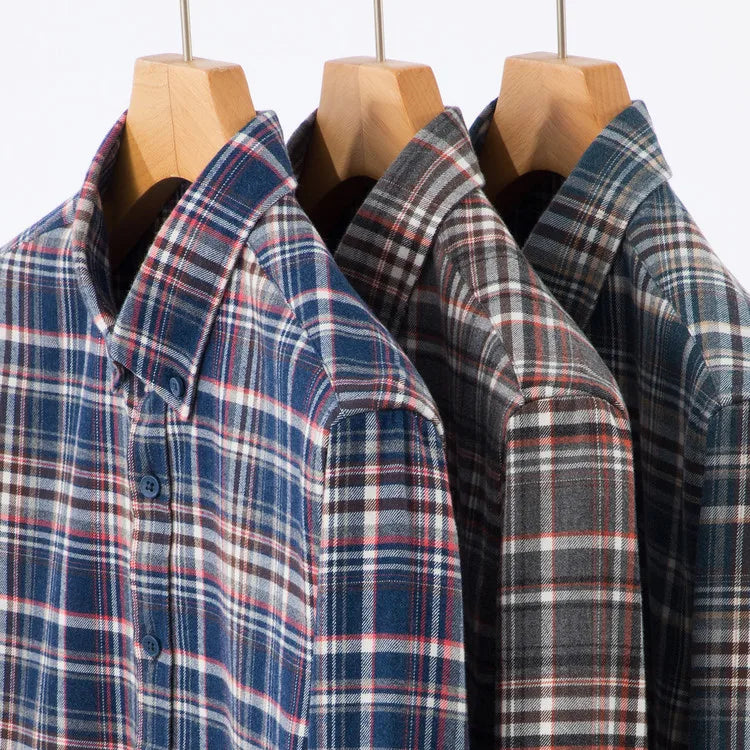 100% Cotton Flannel Shirt Men's, Plaid Casual Jacket, Anti-Wrinkle, Multi-Color Gold Quality Long-Staple Cotton S-4XL
