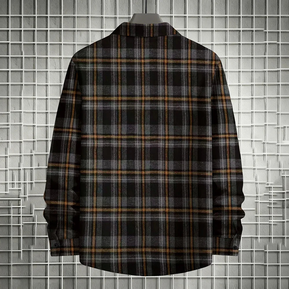 Men's Spring Autumn Plaid Button Down Shirt Long Sleeve Casual Open Front Cardigan Fashion Loose Fit Top