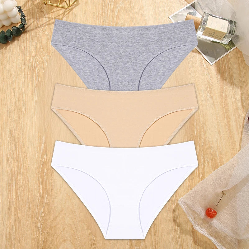 FINETOO 3PCS/Set S-XL Cotton Lingerie Panties Women Underwear Sexy Femme Underwear Women's Underpant Panty 8 Solid Color Briefs