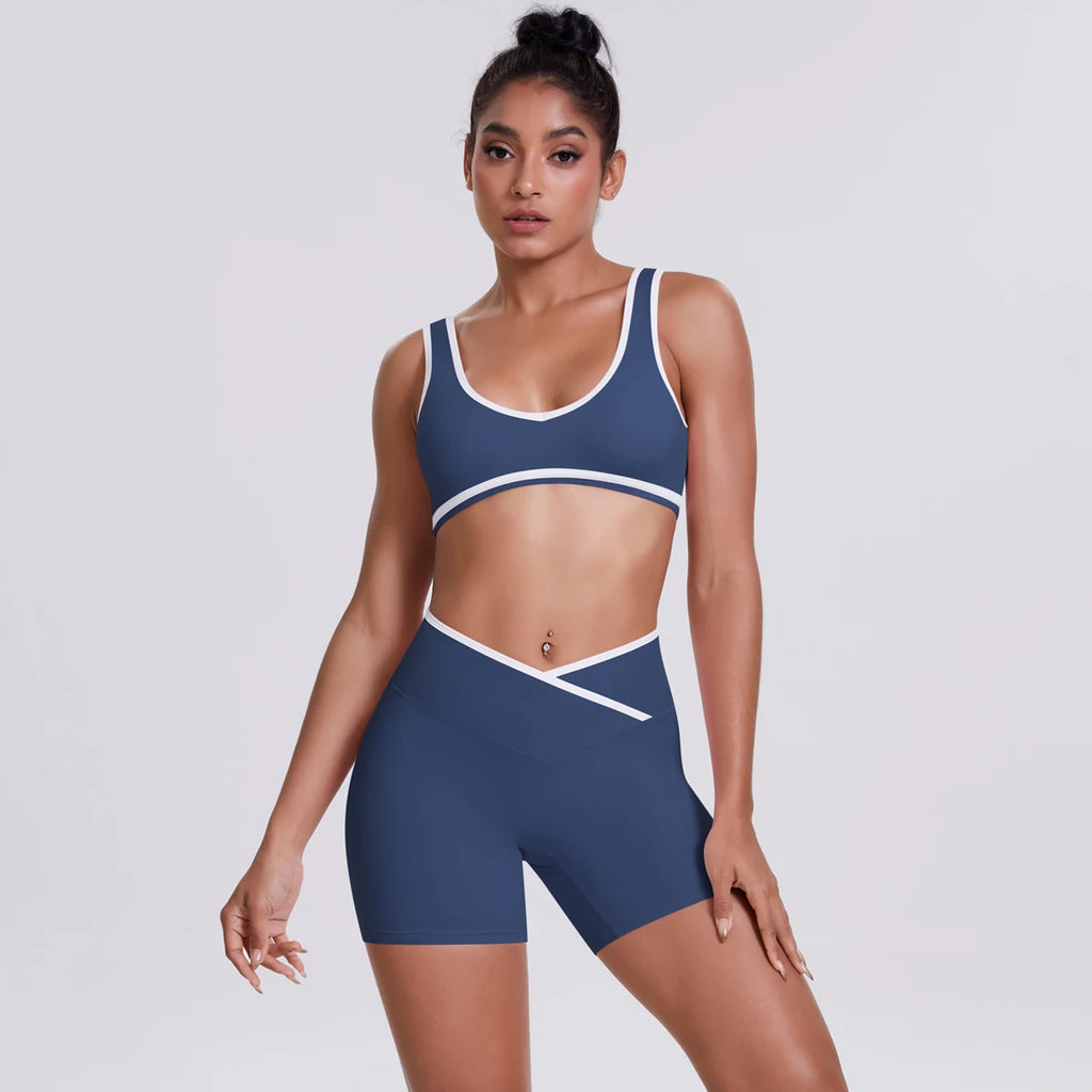 Women Two Piece Gym Workout Set Female Bra Yoga Sets 2ps Shorts Fitness Wear Women Quick-Dry Camisole Sports Bra Suits
