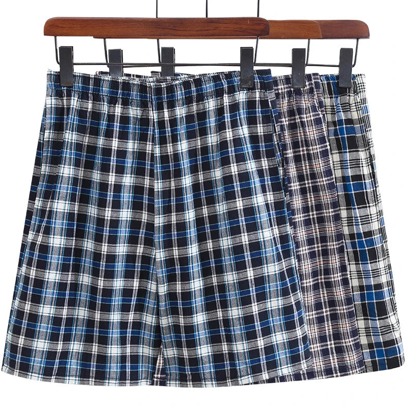 100% Cotton Mens Underwear Boxers Shorts Male Casual Sleepwear Underpants Plaid Loose Comfortable Homewear Sleeping Short Pants