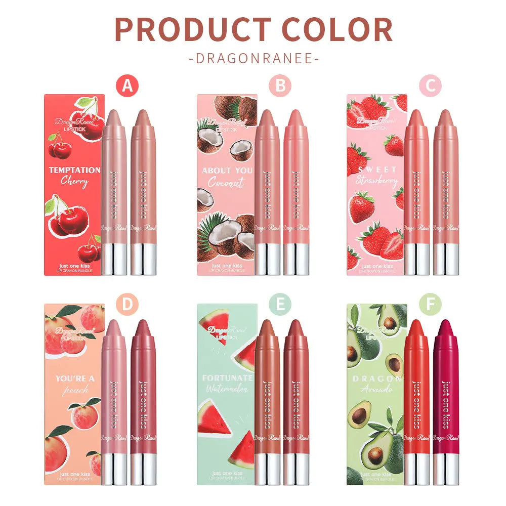 Dragon Ranee 2pcs/set Moisturising Crayon Lipstick Pencil Long Lasting Moisturising Lip Liner Solid Fruit Lip Nectar