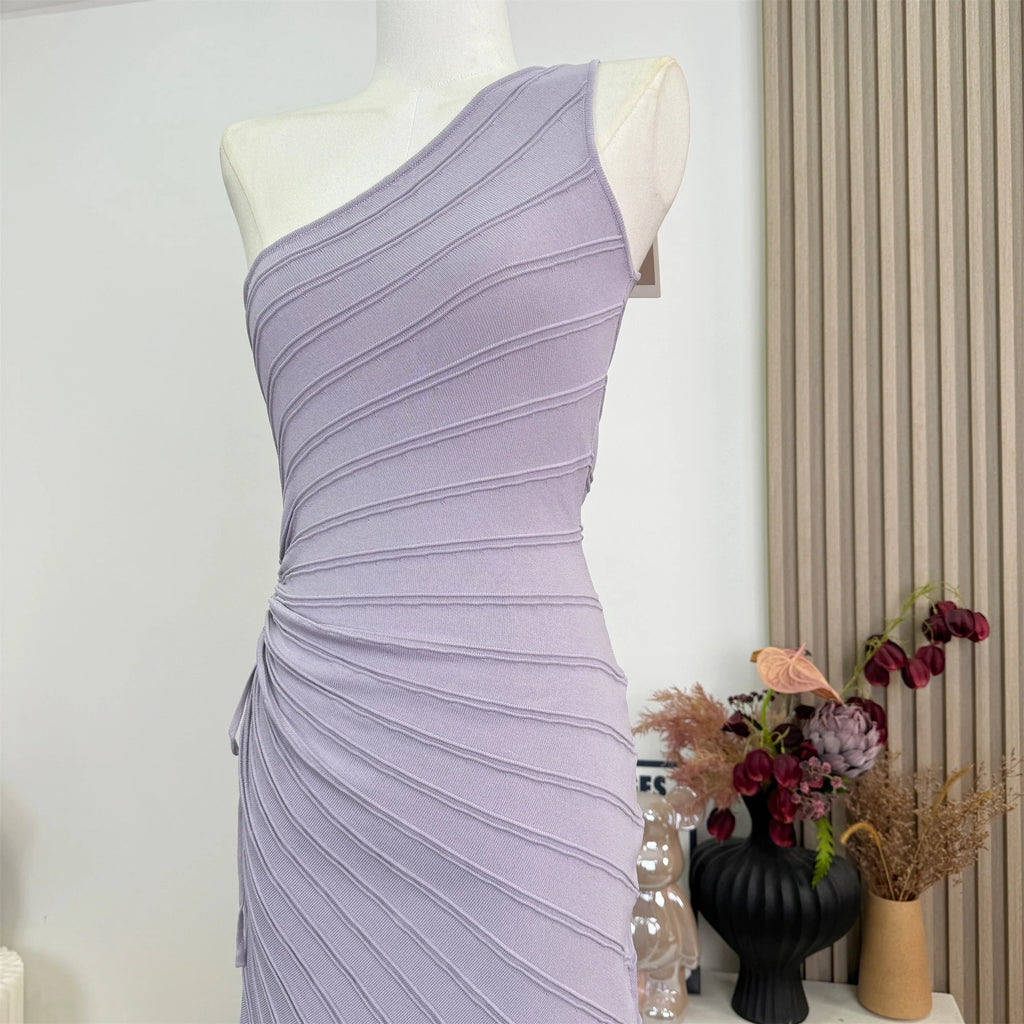 Women Elastic Summer Simple Party Dresses Sexy Irregular One Shoulder Stripe Sheath Pencil Dress