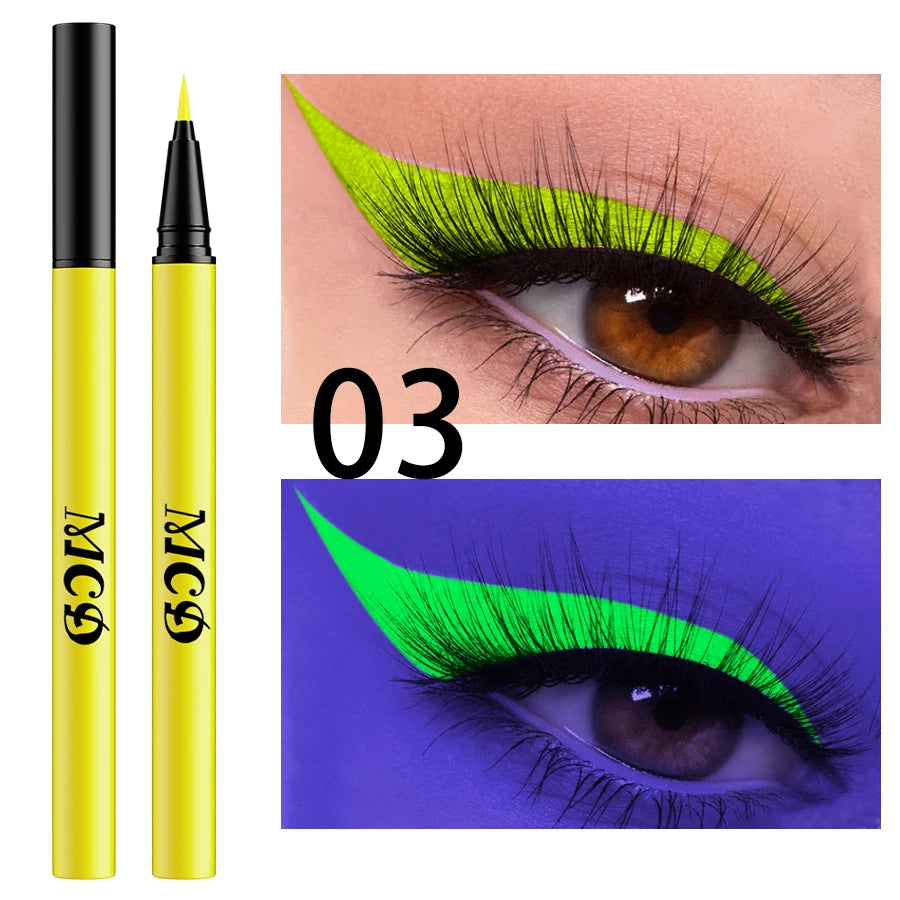 1PC UV Light Neon Eyeliner Pen Eyes Makeup Blue Green Waterproof Liquid Color Eye Liner Pencil Make Up Cosmetics Yellow Purple
