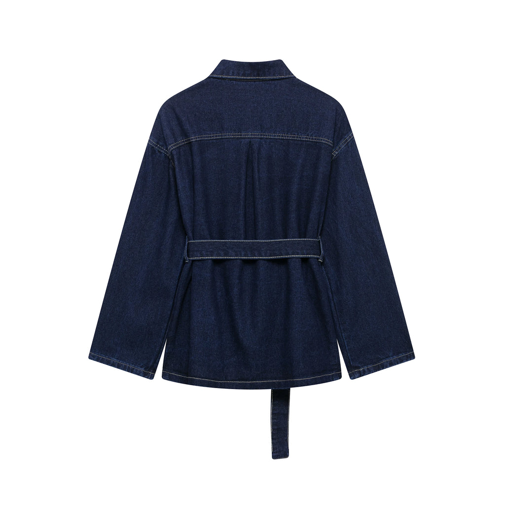 DUOPERI Women Fashion 2 Pieces Sets With Belt Denim  Jackets & Vintage Front Zipper Jeans Trousers Feamle Chic Lady Pants Sets