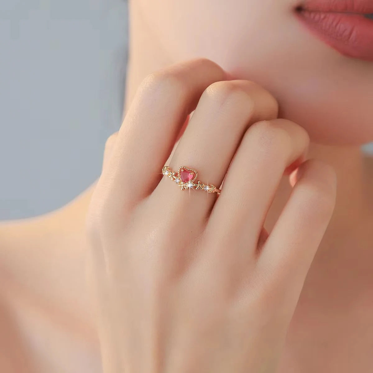 1 Piece of Rose Gold Color Niche Adjustable Ring with Plain Ring Women's Heart Set Design Ring Index Finger Ring