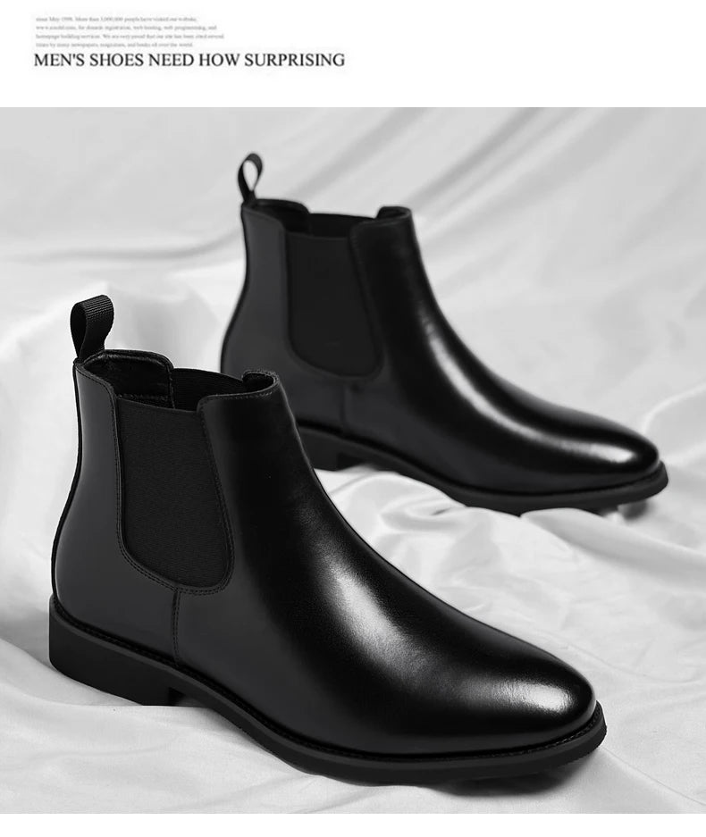 2025 New Chelsea Leather Shoes Suede Leather Men's Pointed Business Casual Ankle Boot Fashion Male Winter New Style Comfortable