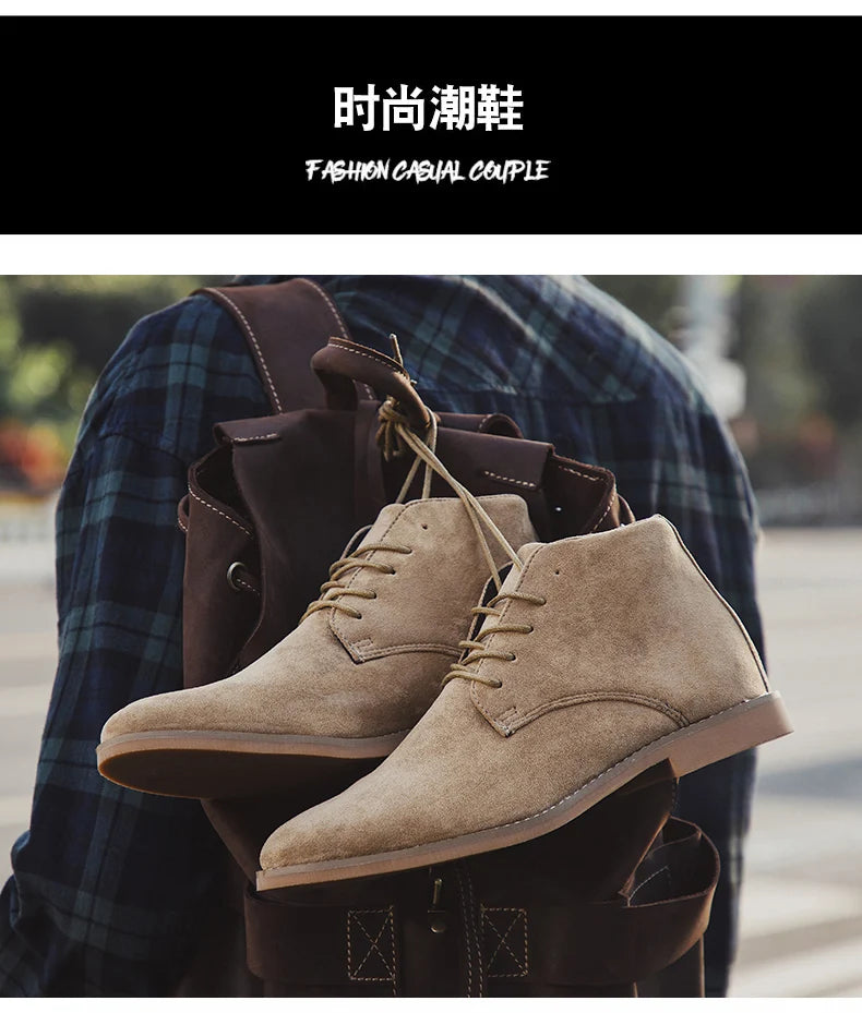 British Style Brown Men's Chelsea Boots Retro Lace Up Suede Boots Men Pointed-toe Leather Casual Ankle Boots Men botas masculino