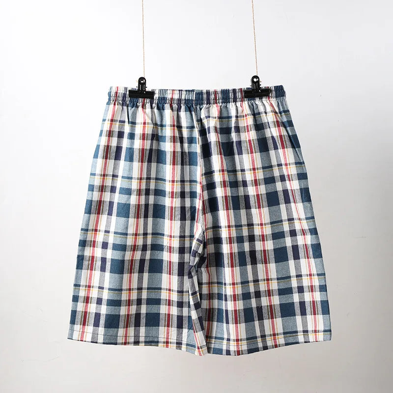 100% Cotton Mens Underwear Boxers Shorts Male Casual Sleepwear Underpants Plaid Loose Comfortable Homewear Sleeping Short Pants
