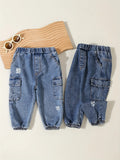 A Pair Of Casual Washed Jeans For Baby Boys Fashionable Workwear Pants And Sports Pants For Little Boys In Autumn And Winter
