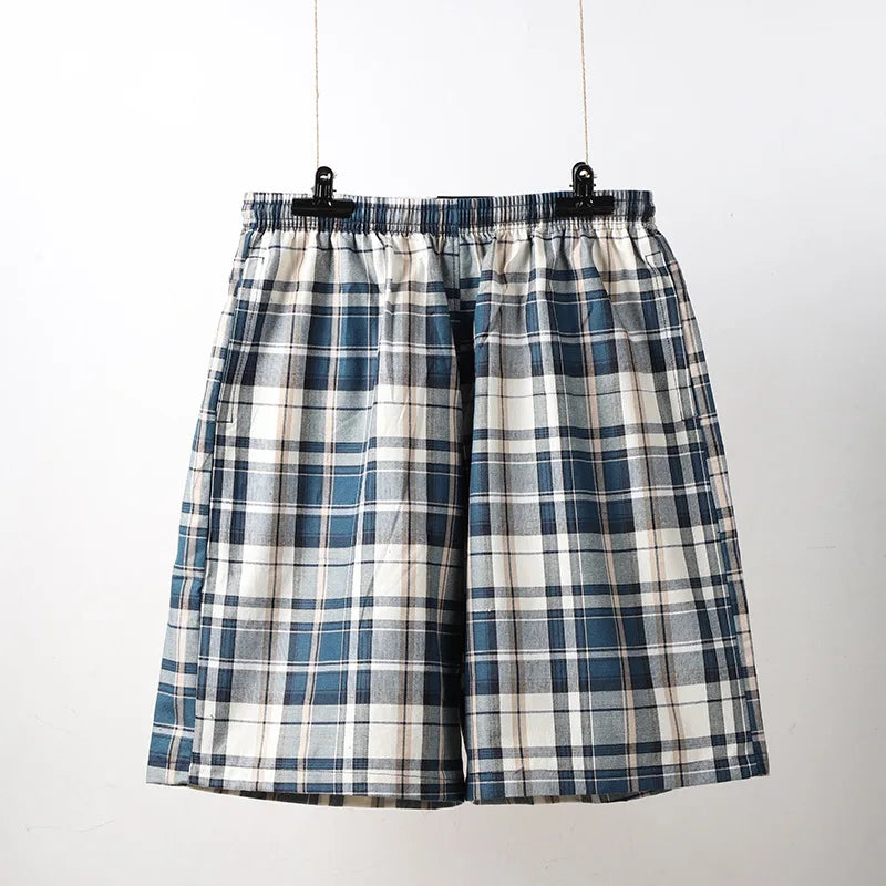 100% Cotton Mens Underwear Boxers Shorts Male Casual Sleepwear Underpants Plaid Loose Comfortable Homewear Sleeping Short Pants