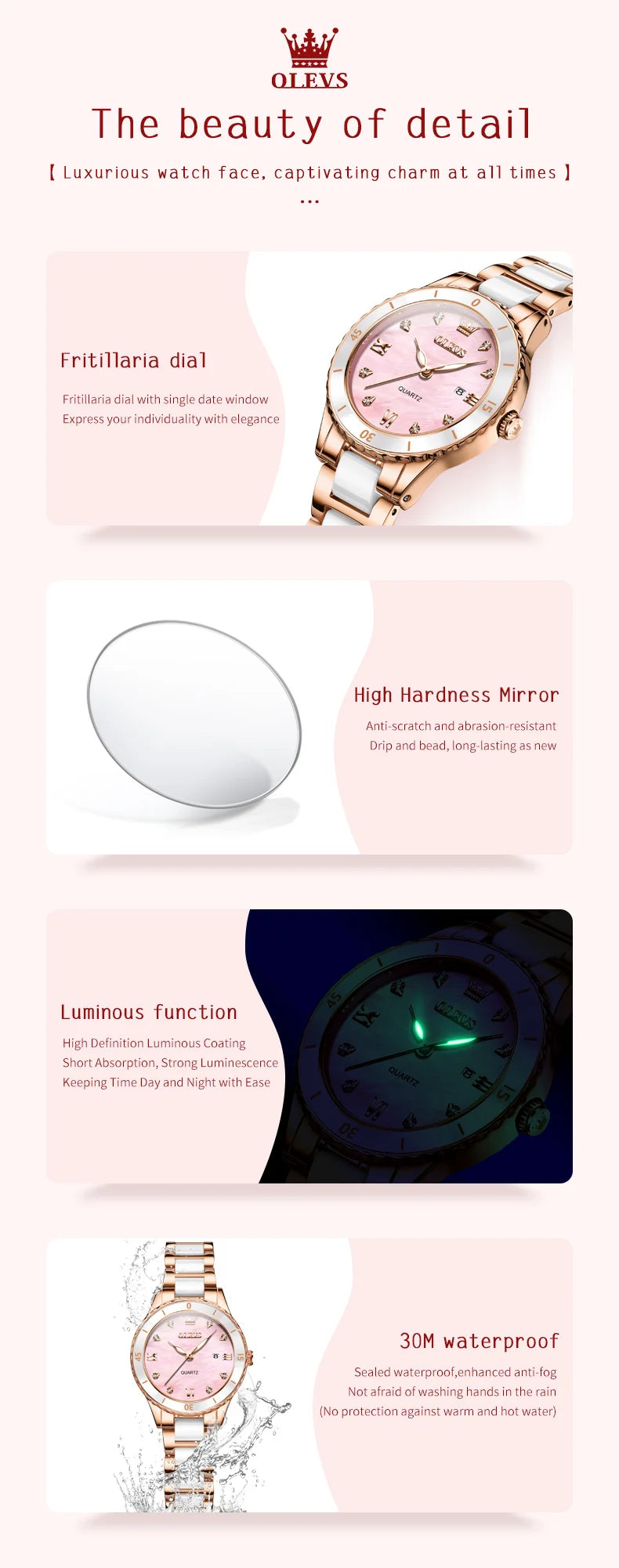 OLEVS Women Watch Diamond Roman Scale Waterproof Calendar Elegant Quartz Watches Ceramic Strap Luxury Original Girls Watch 9985