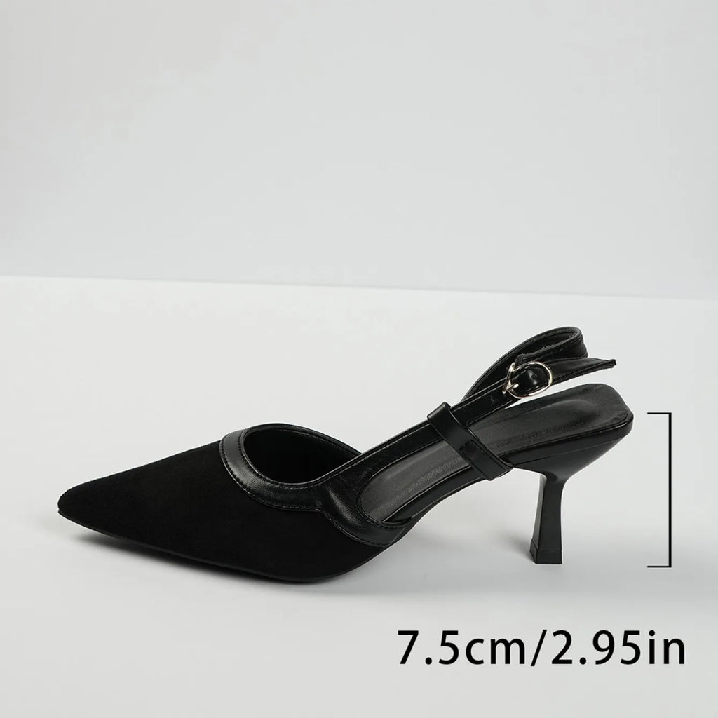 Women Sandals Satin Pointed Back Empty Women Shoes 2025 Summer One-word Buckle Sexy High Heels Women Sandalias Mujer Zapatos