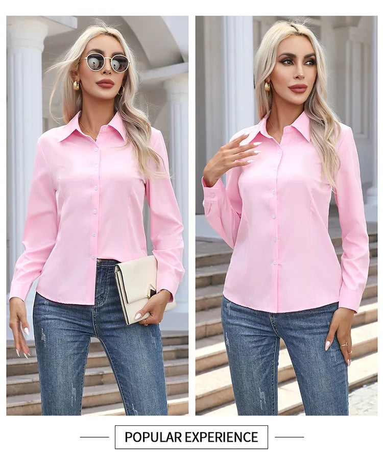 1pcs Woman Spring Autumn Solid color Shirts Lady Casual Long Sleeve Turn-down Collar Loose Shirt Female Fashion Temperament Tops