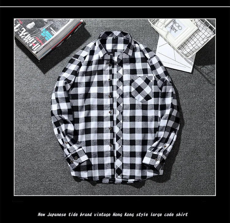 Plus Size M-5XL Men's Western Style Plaid Long Sleeve Shirt, Brushed Flannel Fabric, Loose Fit Casual Wear