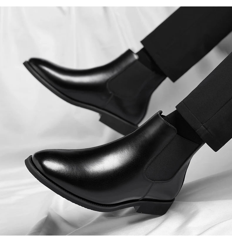 2025 New Chelsea Leather Shoes Suede Leather Men's Pointed Business Casual Ankle Boot Fashion Male Winter New Style Comfortable