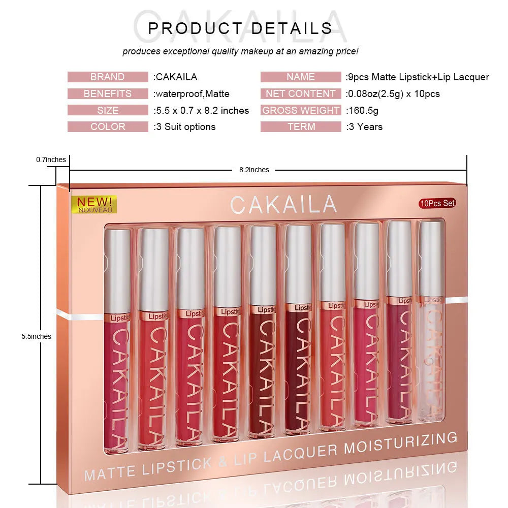 10pcs/set Nude Lip Gloss Matte Velvet Lipstick Waterproof Long-lasting  Liquid Lipstick Women Moist Lip Tint