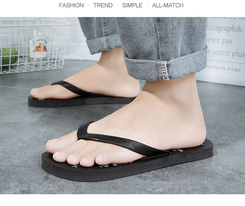 Flip Flops men's summer non-slip sandals men's foot clamp trend rubber abrasion resistant outer wear beach shoes slippers men