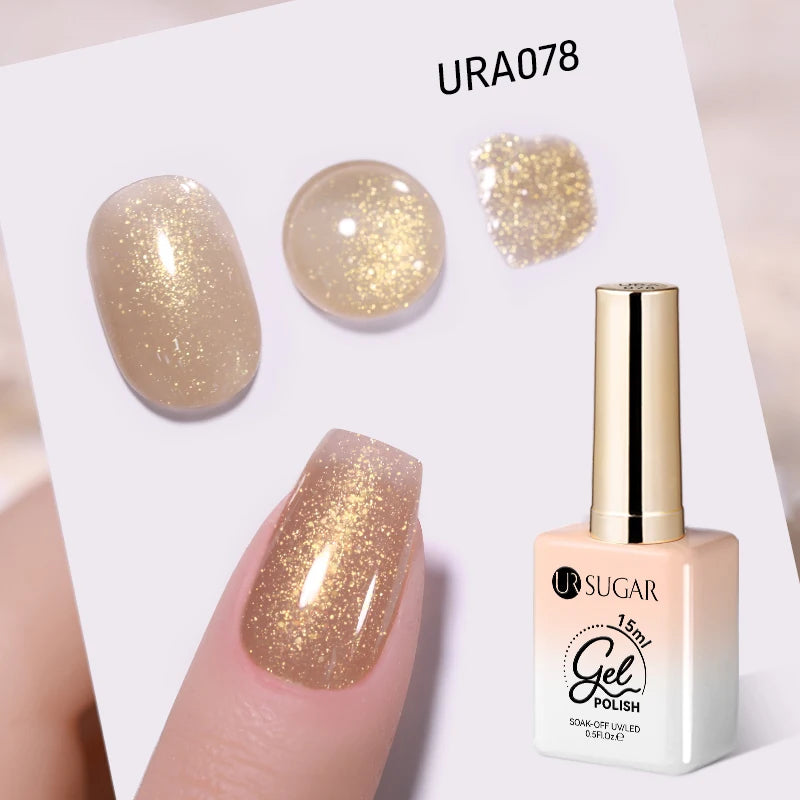 UR SUGAR 15ml Glitter Reflective Black Nail Gel Polish Flash Effect Shiny Soak Off UV Gel Manicure Colorful NeonNail Art Varnish