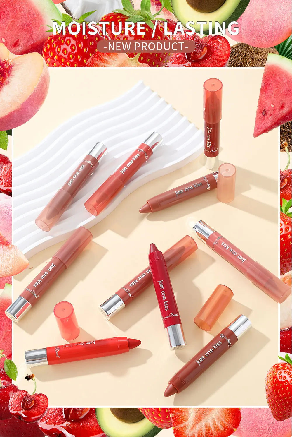 Dragon Ranee 2pcs/set Moisturising Crayon Lipstick Pencil Long Lasting Moisturising Lip Liner Solid Fruit Lip Nectar