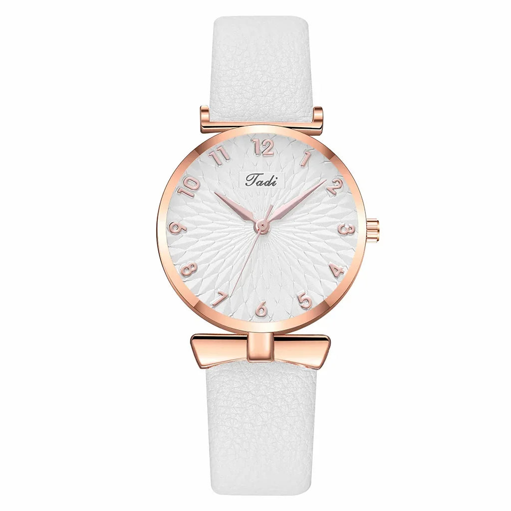Fashion Women Watches Bracelet Necklace Earrings Ring Set Flowers Ladies Belt Watch Casual Leather Quartz Wristwatch Clock Gifts