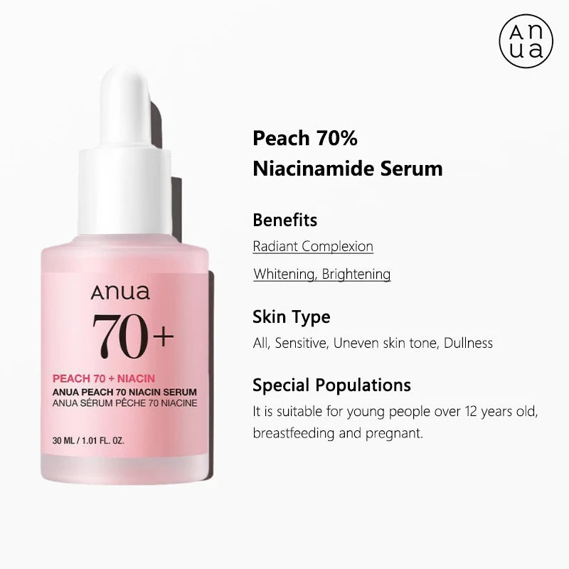Anua Peach 70 Niacinamide Face Serum Brightening Moisturizing Whitening Essence Reduce Fine Lines Daily Skincare Beauty Products