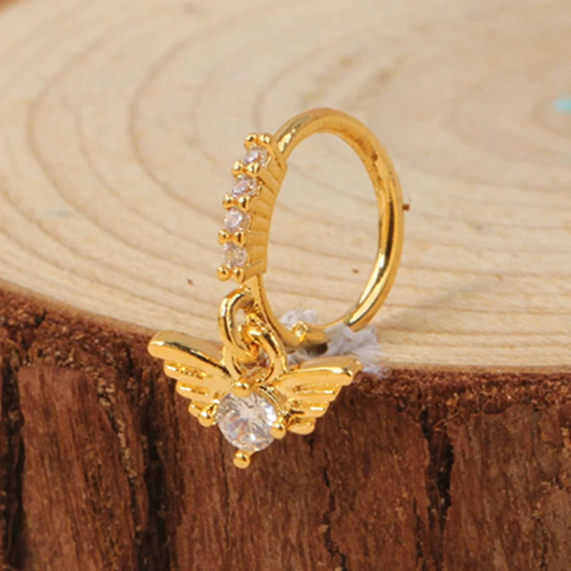 Gold Plated Pendant Nose Ring Hoop for Women Crystal Nose Hoop Protection Jewelry Nose Piercing Cartilage Earring Piercing