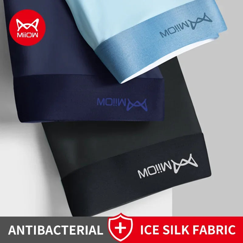 MiiOW 3Pcs Ice Silk Men Underwear Boxers 3A Breathable Crotch Man Underpants Graphene Antibacterial Men's Panties Boxer Trunks