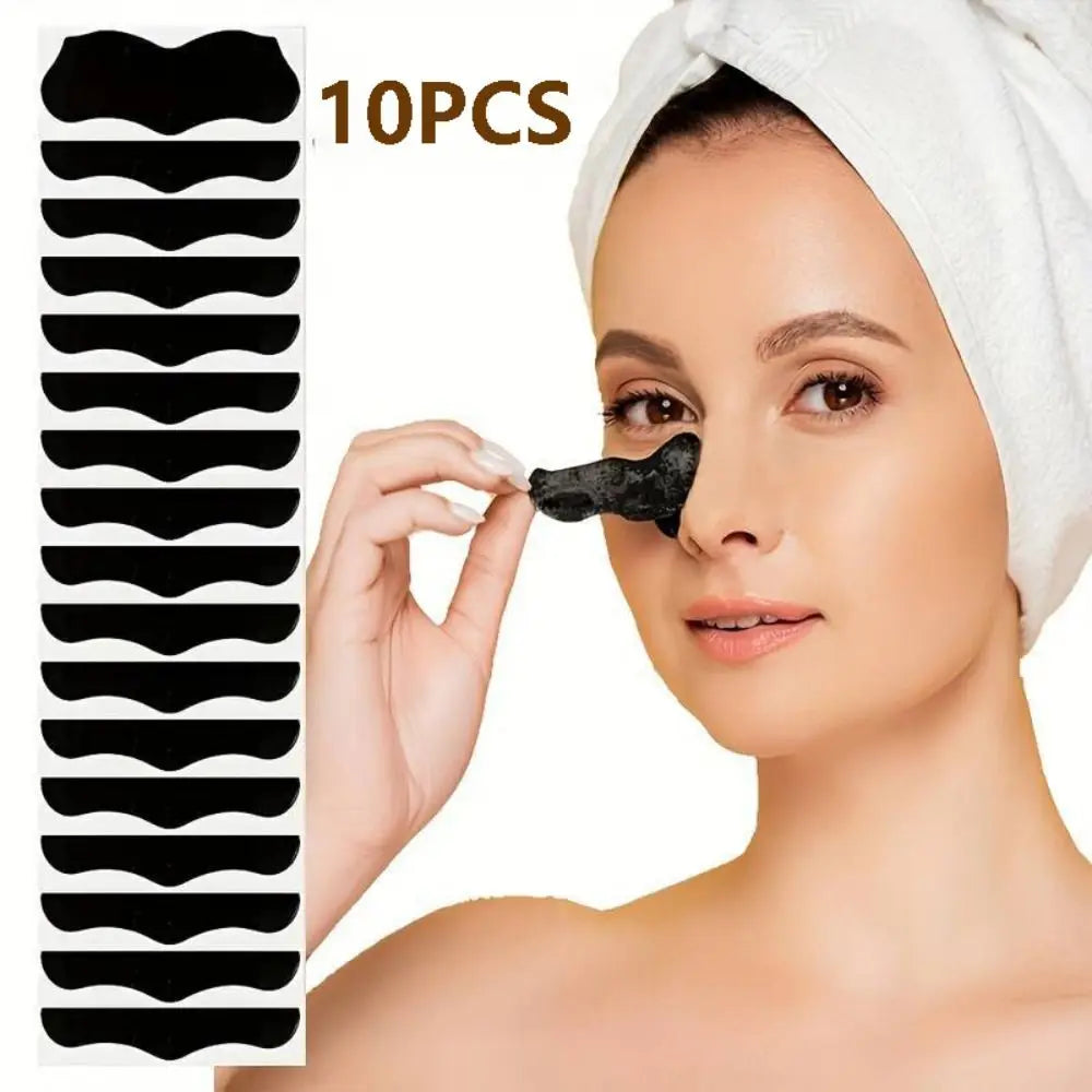 10PCS New Deep Cleaning Nose Patch Shrink Pore Bamboo Charcoal Blackhead Remover Shaped Black Nose Pore Strips Women Beauty