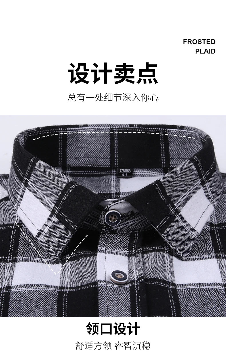 Men's 100% Pure Cotton Flannel Soft Regular-fit Long Sleeve Brushed Shirt Single Pocket Comfortable Casual Plaid Shirts 11XL-9XL