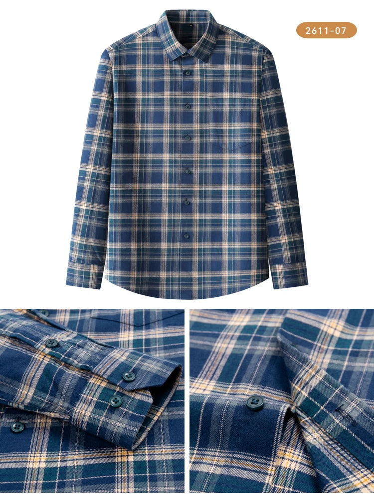 Men's Flannel Shirt Long Sleeve Plaid Button Down Shirts Regular Fit Casual Work Soft Cotton Tops Family Gathering with Pocket