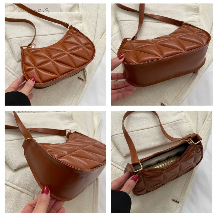 New Solid Color Casual Women's Handbags Shoulder Bag with Niche Retro Design Fashionable and Trendy Leather Crossbody Bags