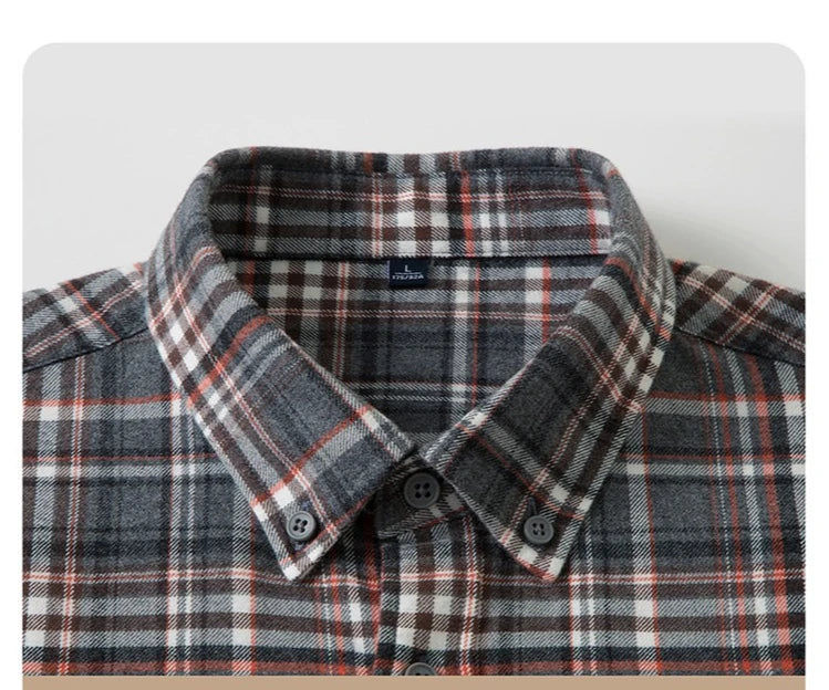 100% Cotton Flannel Shirt Men's, Plaid Casual Jacket, Anti-Wrinkle, Multi-Color Gold Quality Long-Staple Cotton S-4XL