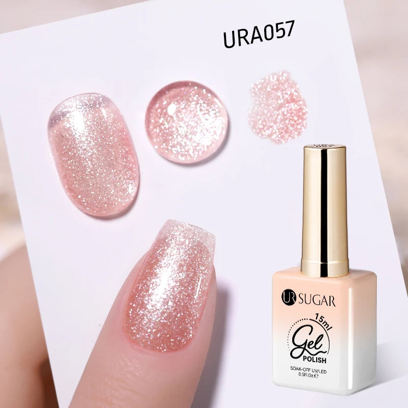 UR SUGAR 15ml Glitter Reflective Black Nail Gel Polish Flash Effect Shiny Soak Off UV Gel Manicure Colorful NeonNail Art Varnish