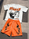 Summer men's fashionable breathable comfortable letter printed round neck T-shirt shorts set outdoor casual top
