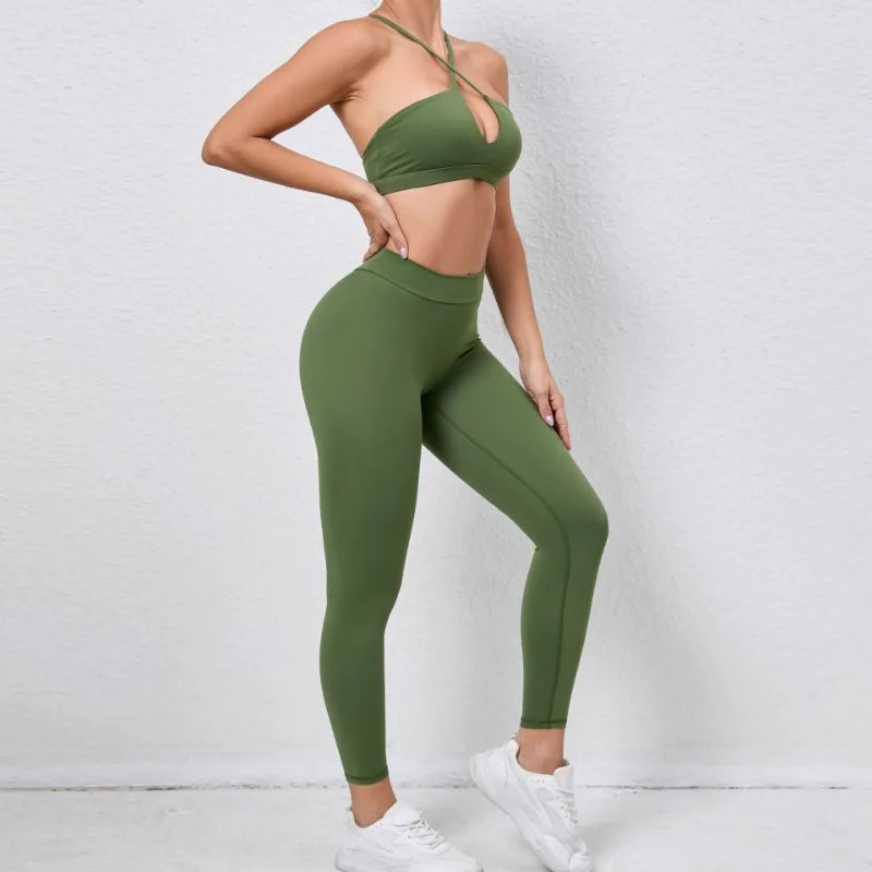 Seamless Yoga Sets Sports Fitness Hip-lifting Nude Feel Pants Cross Beauty Back Bra Suits Workout Gym Leggings Set for Women