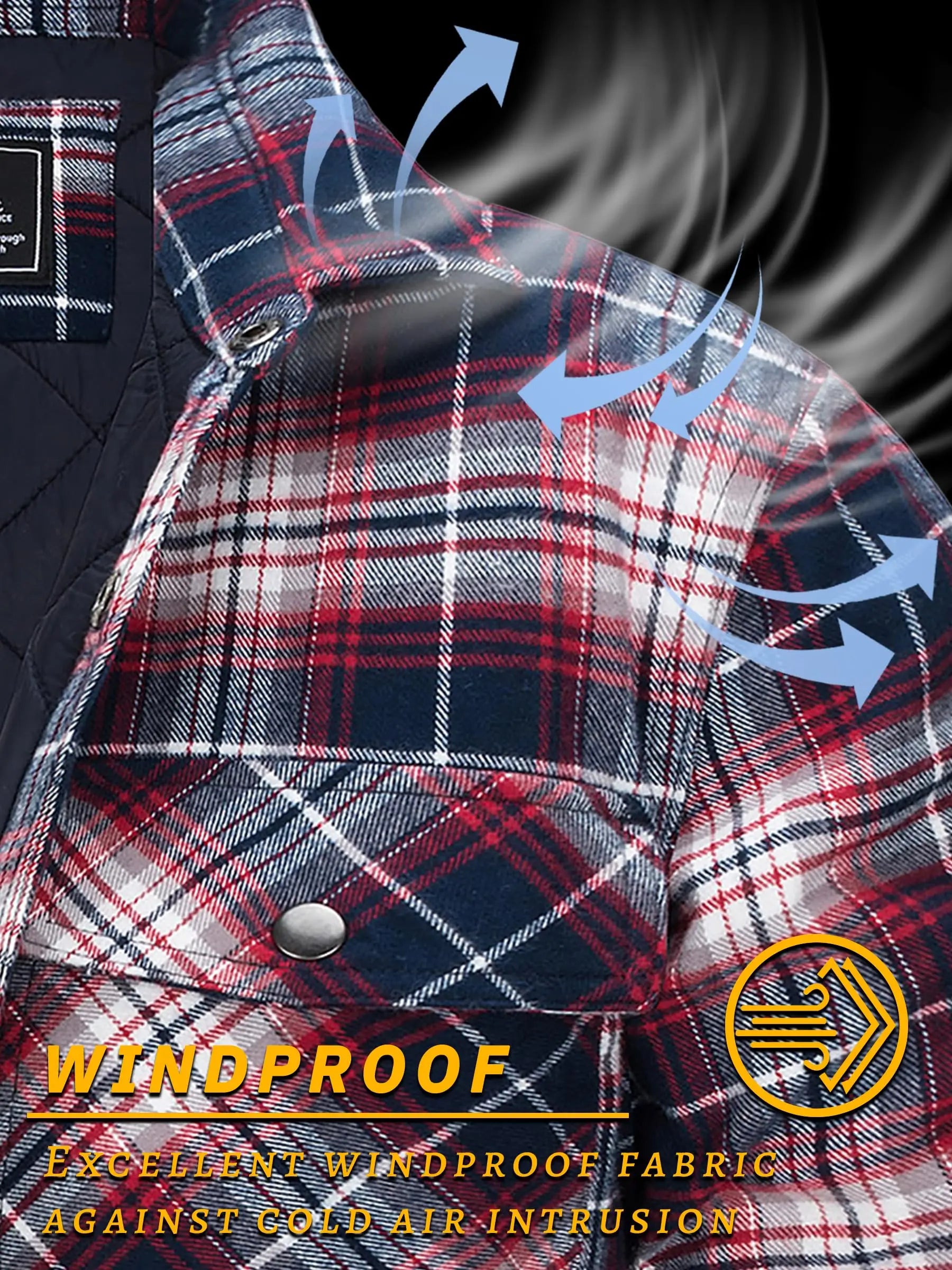 TACVASEN Winter Plaid Cotton Jackets Mens Long Sleeve Quilted Lined Flannel Shirt Jacket Multi-Pockets Outwear Hiking Coats Tops