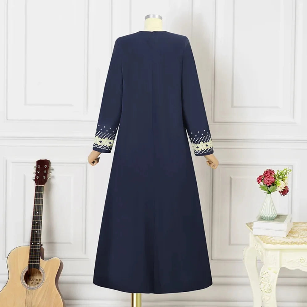Elegant Muslim Long Sleeve Loose Dress Southeast Asia Positioning Print Fashionable 2025 New Style Elegant Midi Dress
