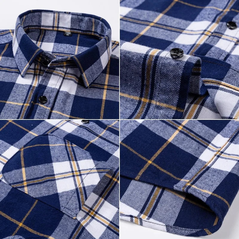 Plaid Flannel Shirts For Men Long Sleeve 100%Cotton Fashion Casual Soft Standard-Fit Man Blouse Clothes Oversize Men's clothing